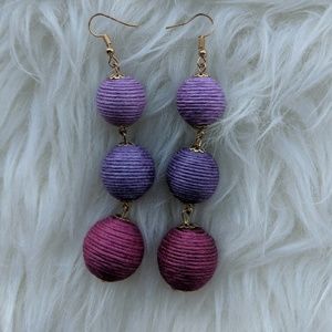 Hand wrapped purple three tier drop earrings